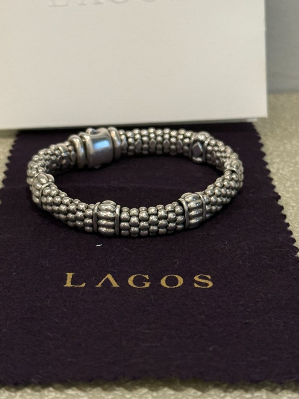 Lagos Fluted Beaded Caviar Braclete - Small